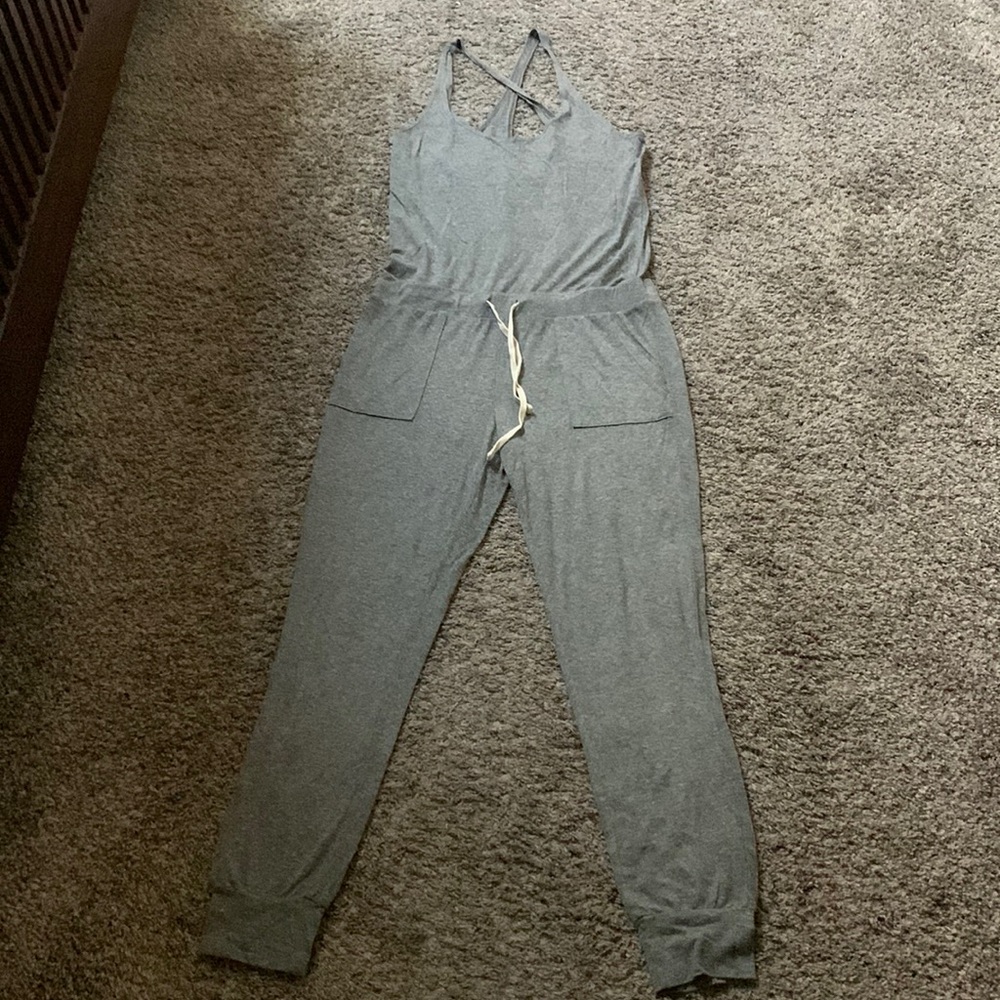 #738 PAM & GELA Gray Sleeveless Jumpsuit with Drawstring COMFY!